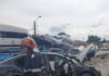 A intrat cu masina intr-un cap de pod! (foto)